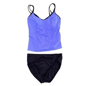 Miraclesuit Tankini Set Blue Top Black Bottom Women Medium Trim Seam 2-Piece